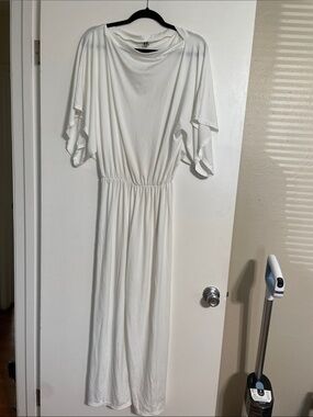White jumpsuit with Flutter Sleeves